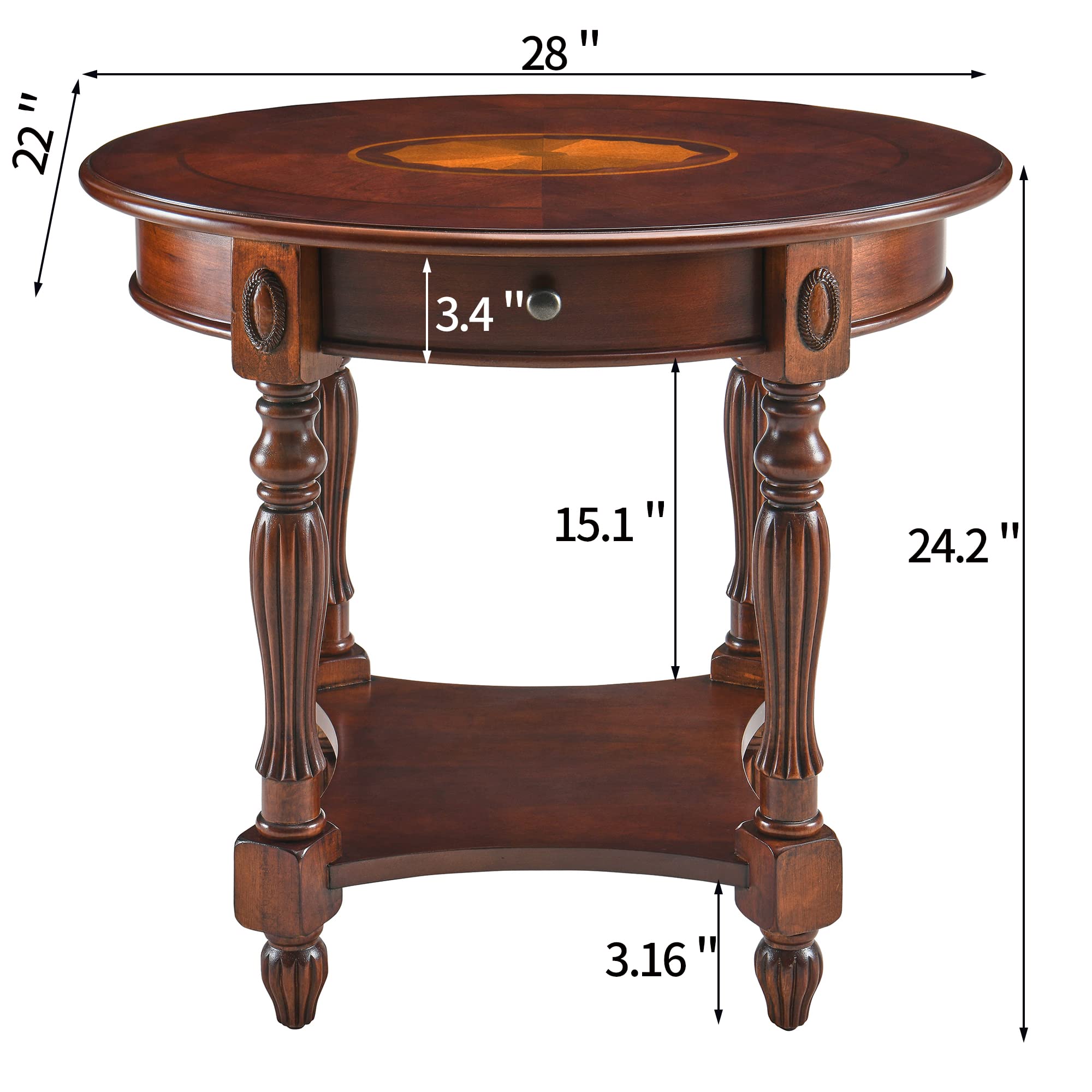 Solid Wood End Table with Drawer, Sofa Side Table with Storage Shelf