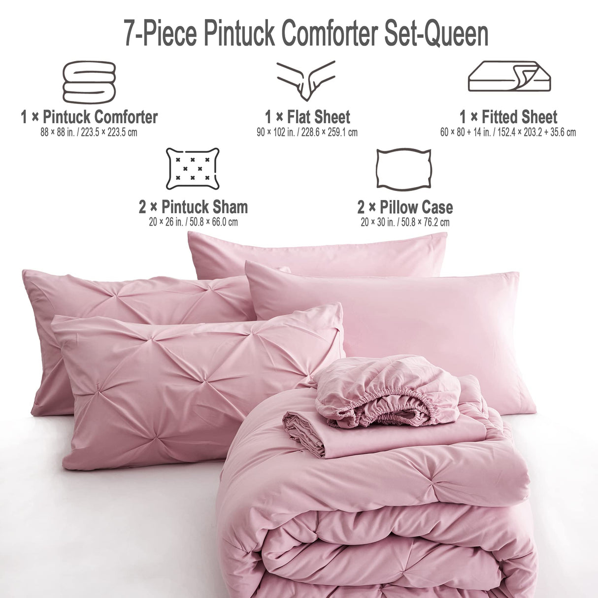 7 Pieces Queen Comforter Set-Bed in a Bag Pink Comforter Set Queen with Comforters