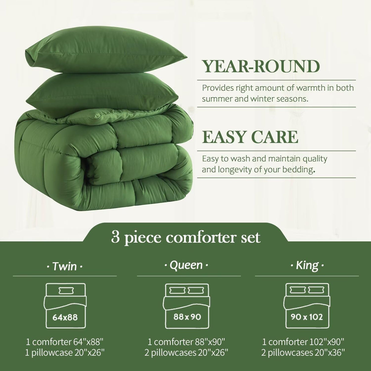 Queen Comforter Set,Olive Green Lightweight