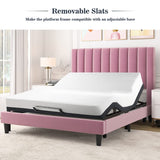 Full Bed Frame/Velvet Upholstered Bed Frame with Vertical Channel