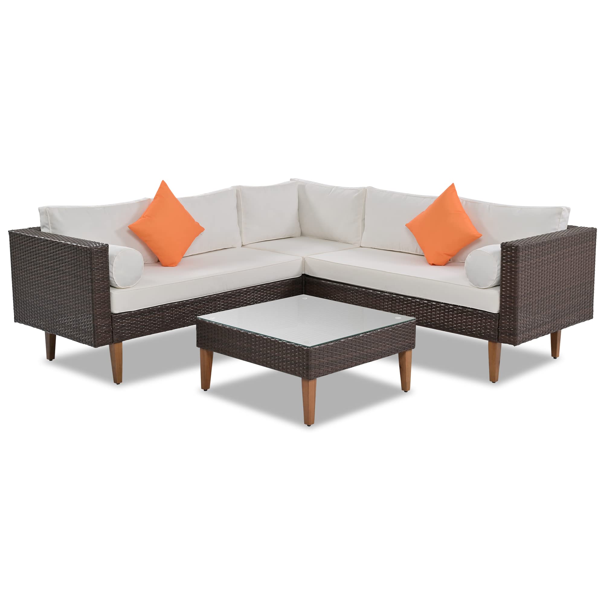 4-Pieces Outdoor Wicker Sofa Set, Patio Furniture with Colorful Pillows