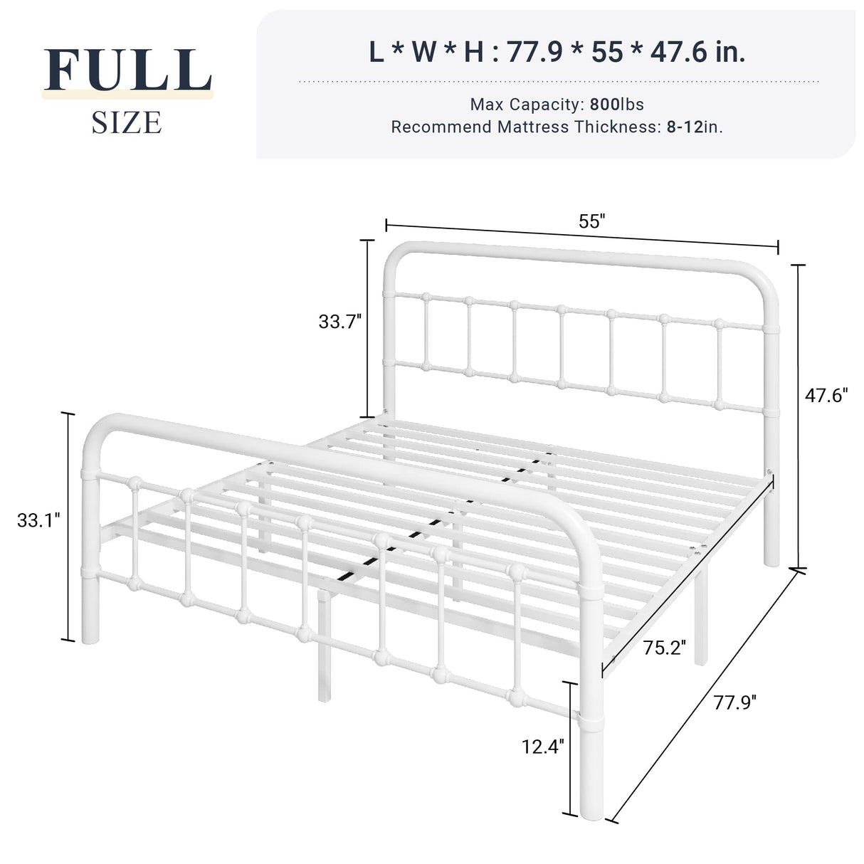 Full Size Metal Platform Bed Frame with Victorian Style