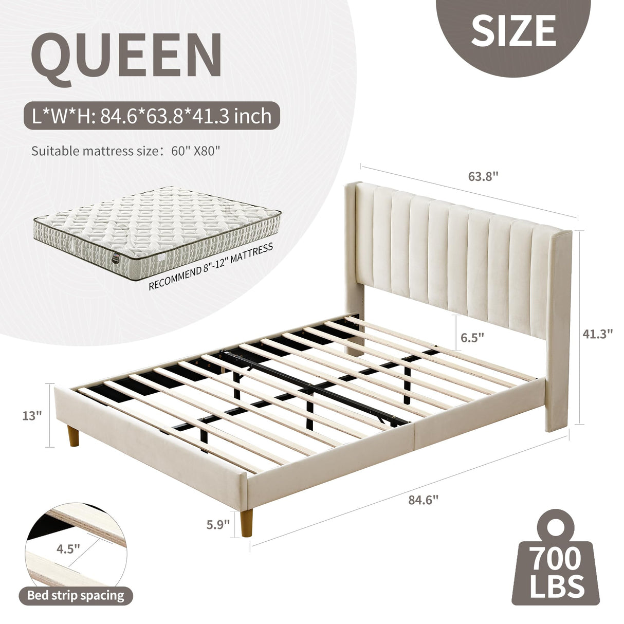 upholstered Platform Bed Frame/Queen Bed Frame/Modern Geometric Double-Wing