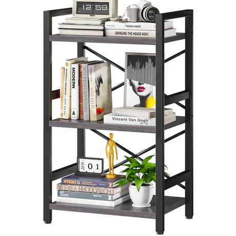 3 Tier Industrial Bookcase, Metal Small Bookcase