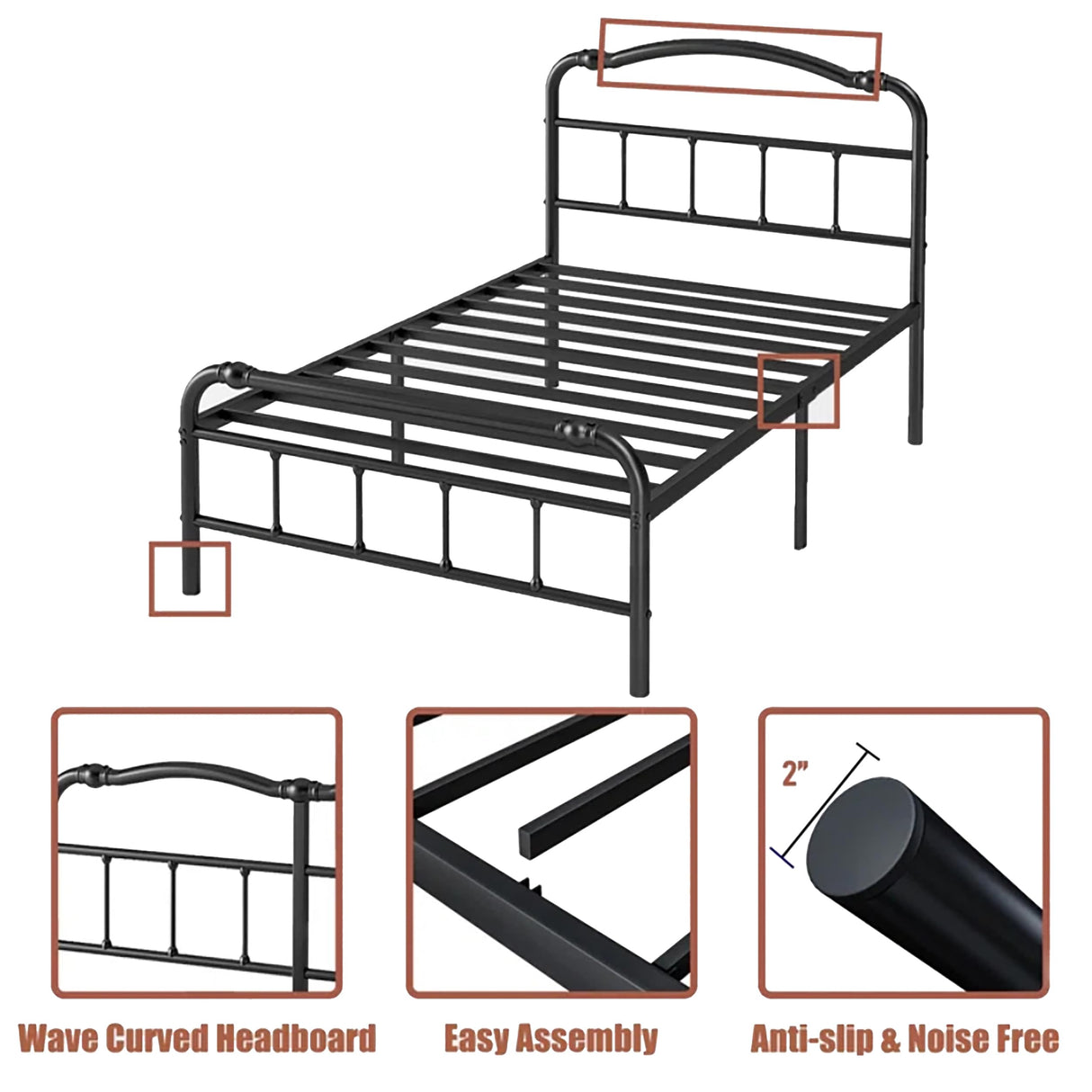 Twin Bed Frame with Headboard and Footboard, 14 Inch High, Heavy Duty Bed Frame