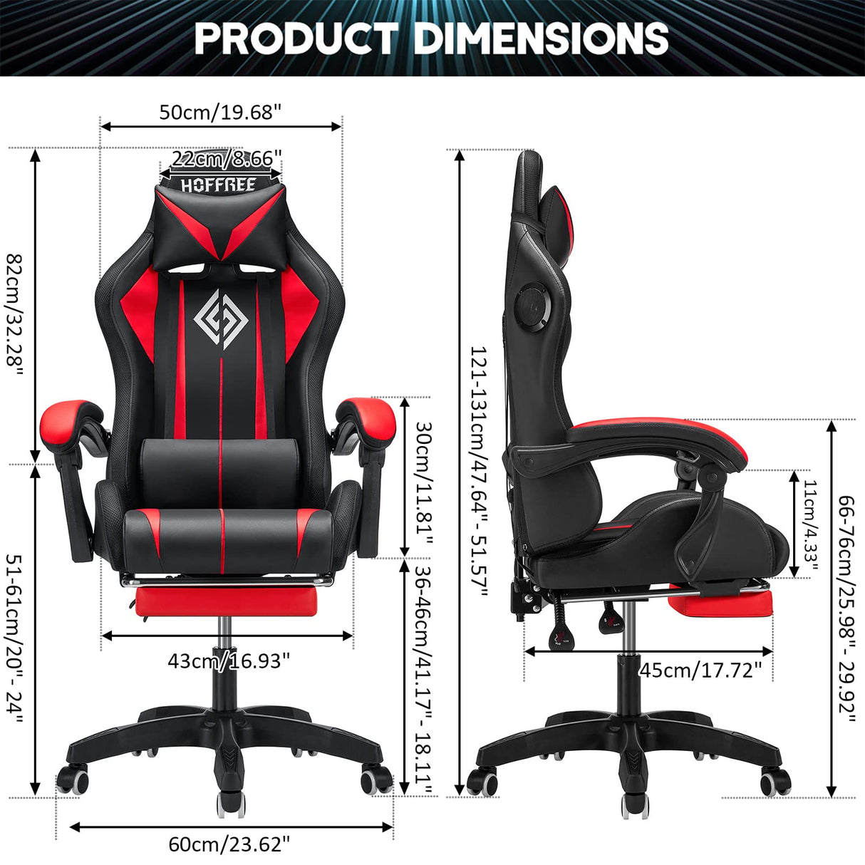 Gaming Chair with Bluetooth Speakers and LED Lights Ergonomic