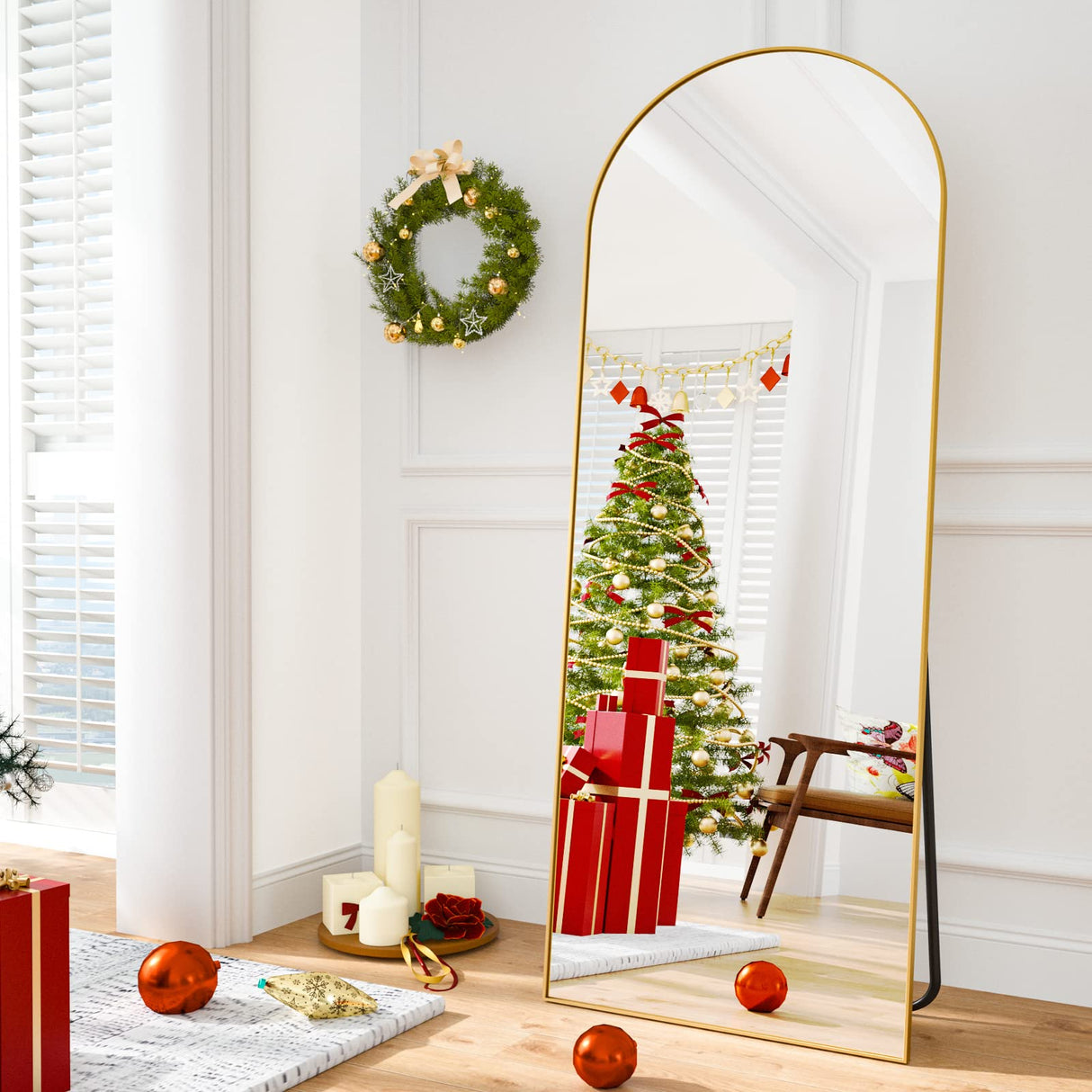 64"x21" Arched Full Length Mirror Free Standing Leaning Mirror Hanging Mounted Mirror Aluminum Frame