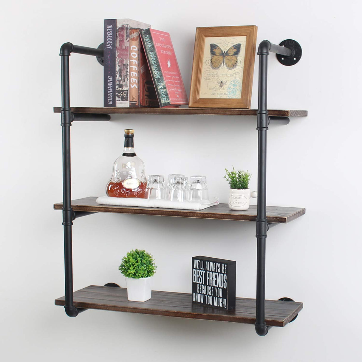 Industrial Floating Shelves Wall Mount,30in Rustic Pipe Wall Shelf,3-Tiers Wall Mount