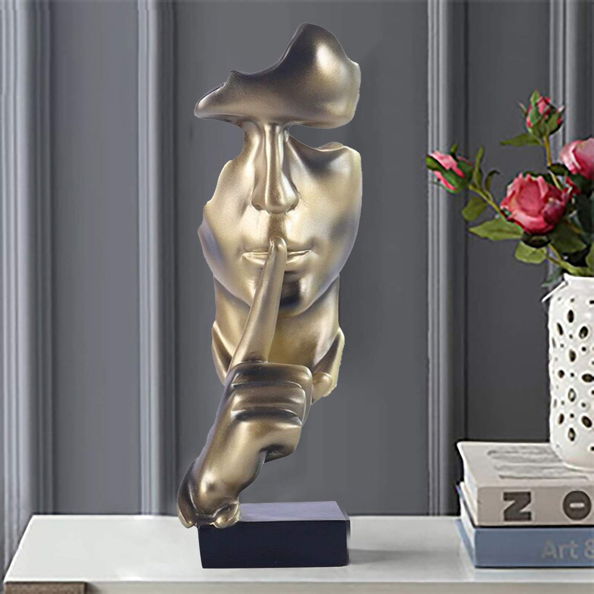 Thinker Statue, Silence is Gold Abstract Art Figurine, Modern Home