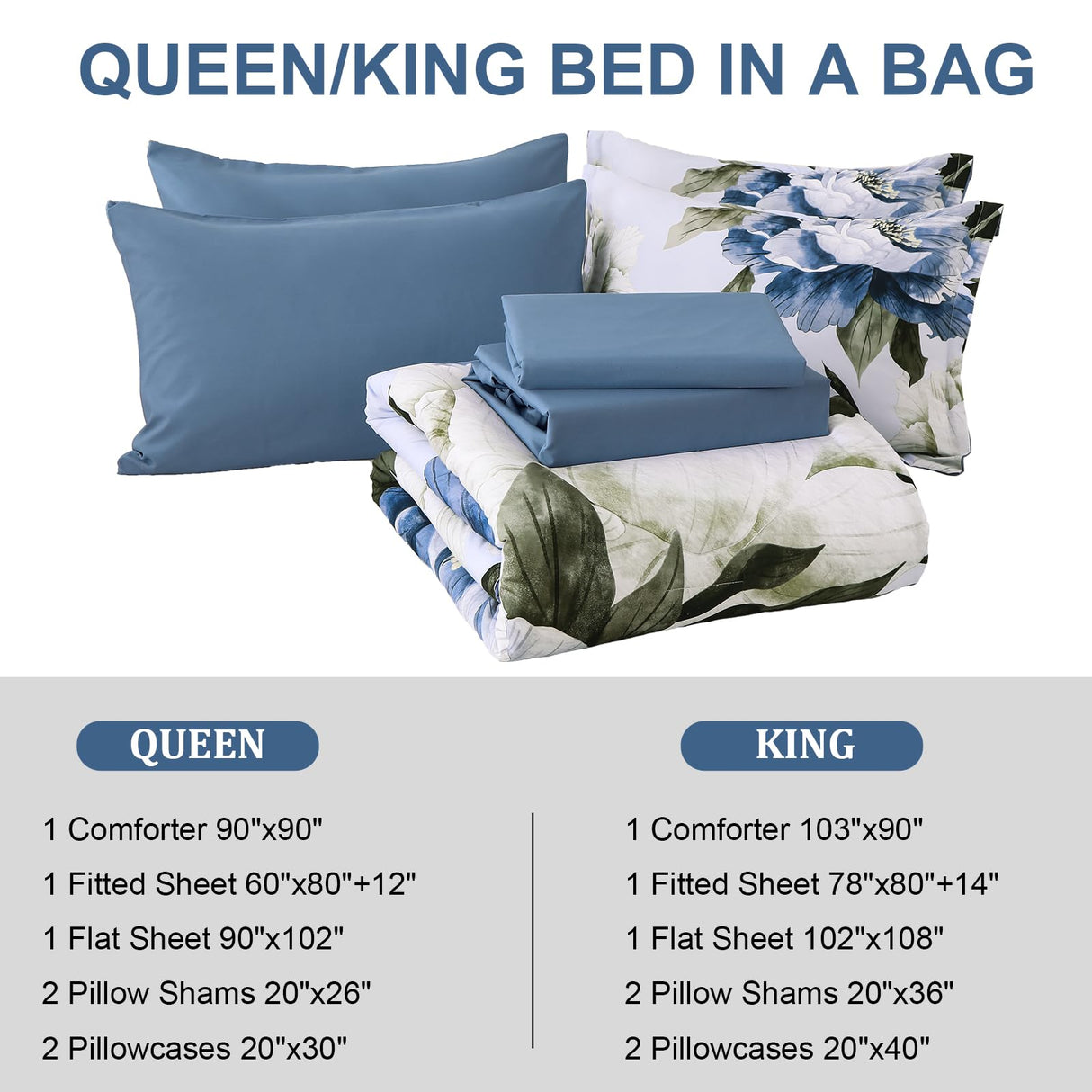 Blue Queen Comforter Set 7 Piece Bed in a Bag Queen