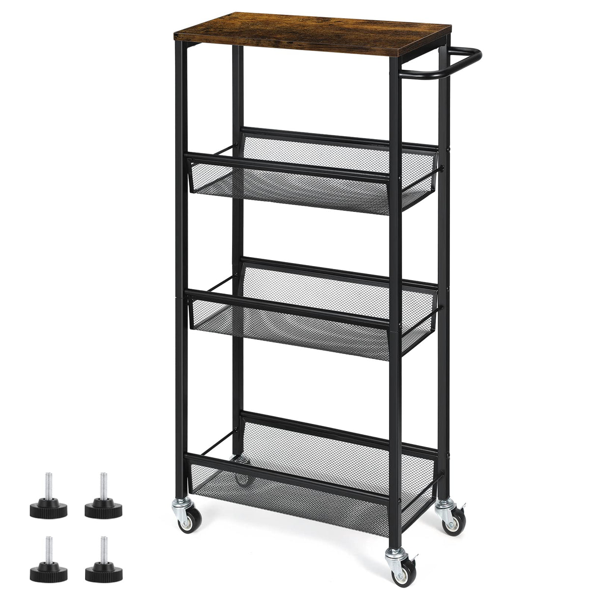 4 Tier Slim Storage Cart, Narrow Shelving Unit for Small Space