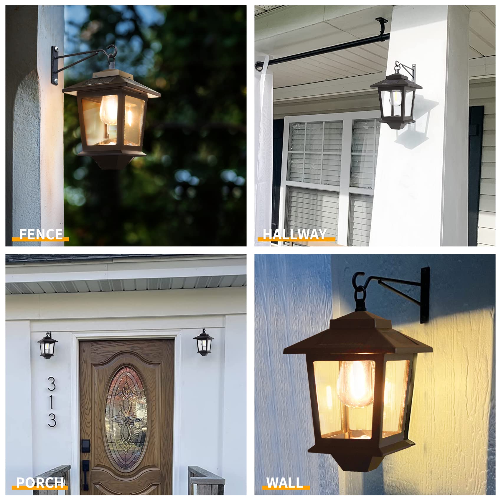2 Pack Solar Wall with Replaceable Bulb, Outdoor Hanging Solar Lights