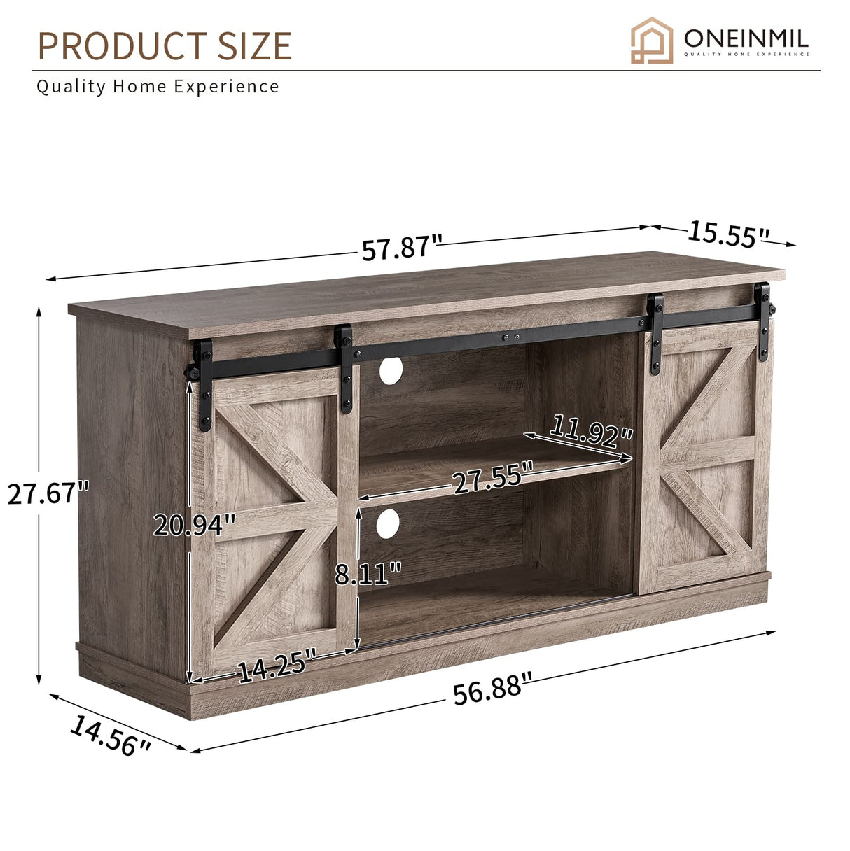 Farmhouse TV Stand for 65 Inch TVs, Modern Rustic Entertainment Center