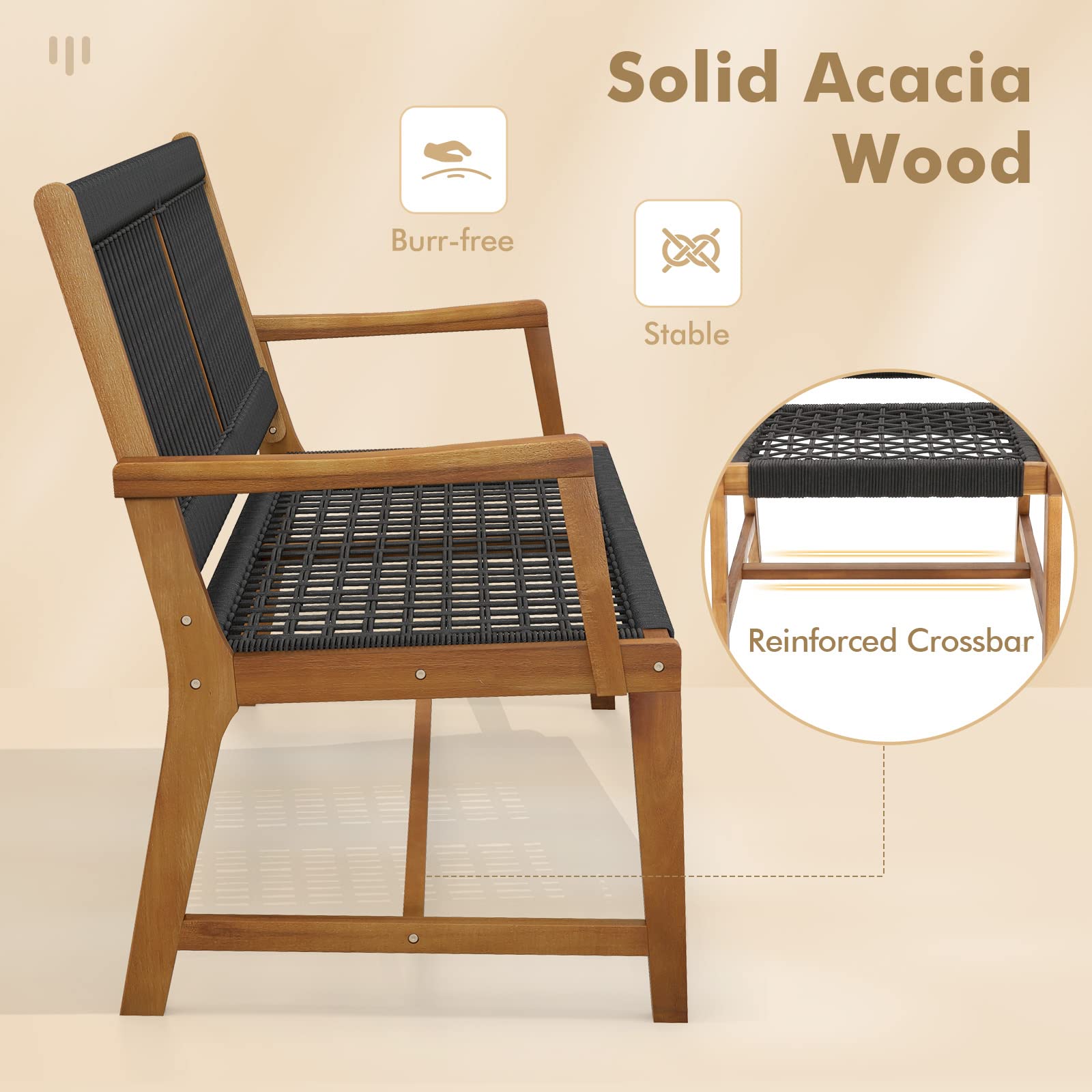 Outdoor Acacia Wood Dining Chairs Set of 4, All-Weather Rope Woven Patio Chairs
