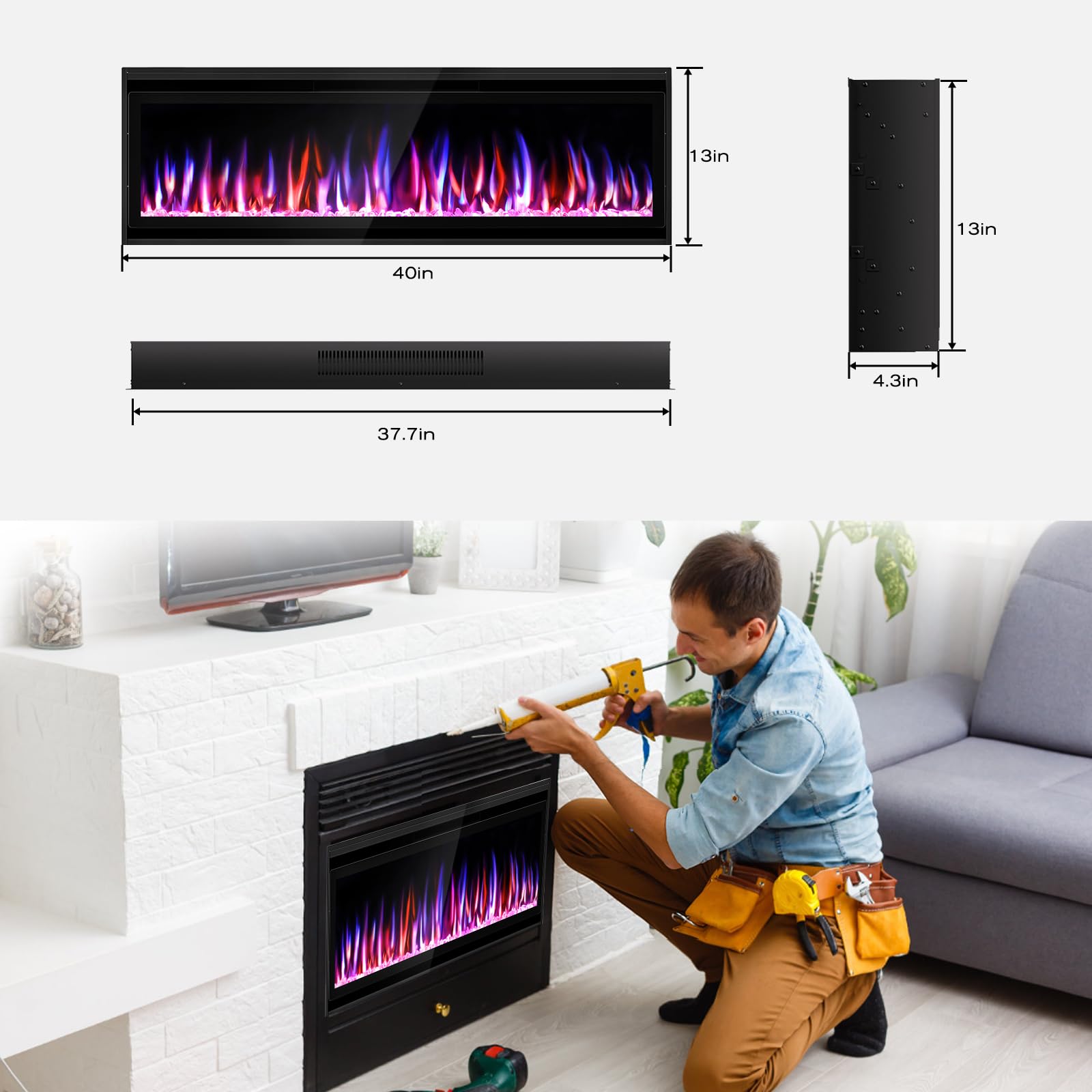 Wall Recessed and Wall Mounted Fireplace Heater