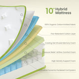 Full Mattress 10 Inch, Hybrid Mattress with Cooling Gel Memory Foam