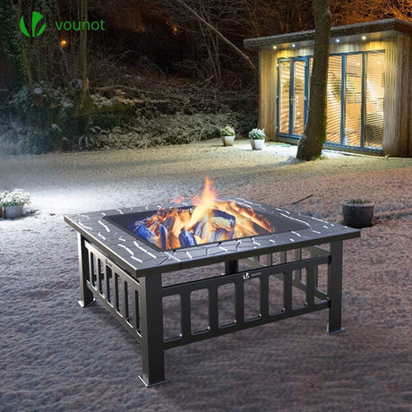 Fire Table 32 inch Square Firepit Multifunctional Outdoor Fireplace