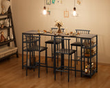 Bar Table and Chairs Set for 2 with 3 Storage Shelves, Modern Pub Table Set