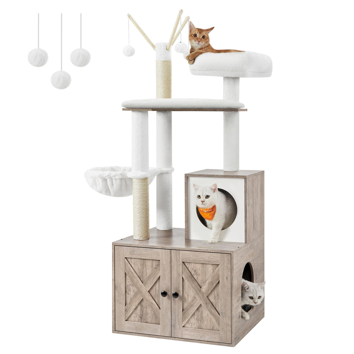 Woody Wonders Cat Tree with Litter Box Furniture Hidden Enclosure, 2-in-1 Modern Tower