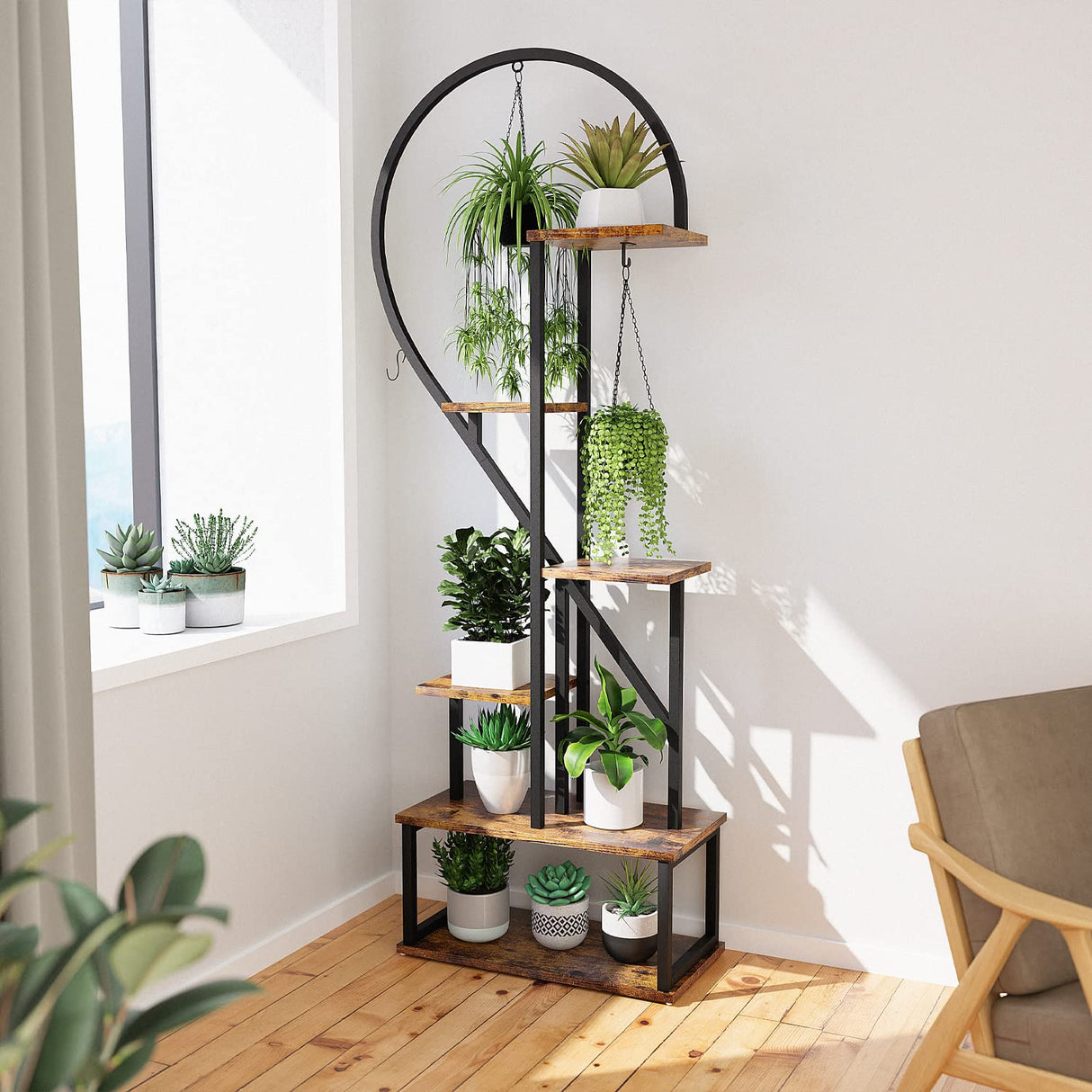 6 Tier Metal Plant Stand, Creative Half Heart Shape Ladder Plant Stands