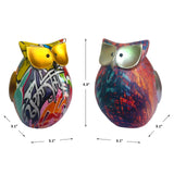 Owl Figurines Statues Set of 2, Graffiti and Oil Paint Owl Decor Collectible Figurines