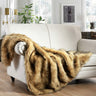 Luxury Plush Faux Fur Throw Blanket, Long Pile Golden Yellow with Black Tipped Blanket