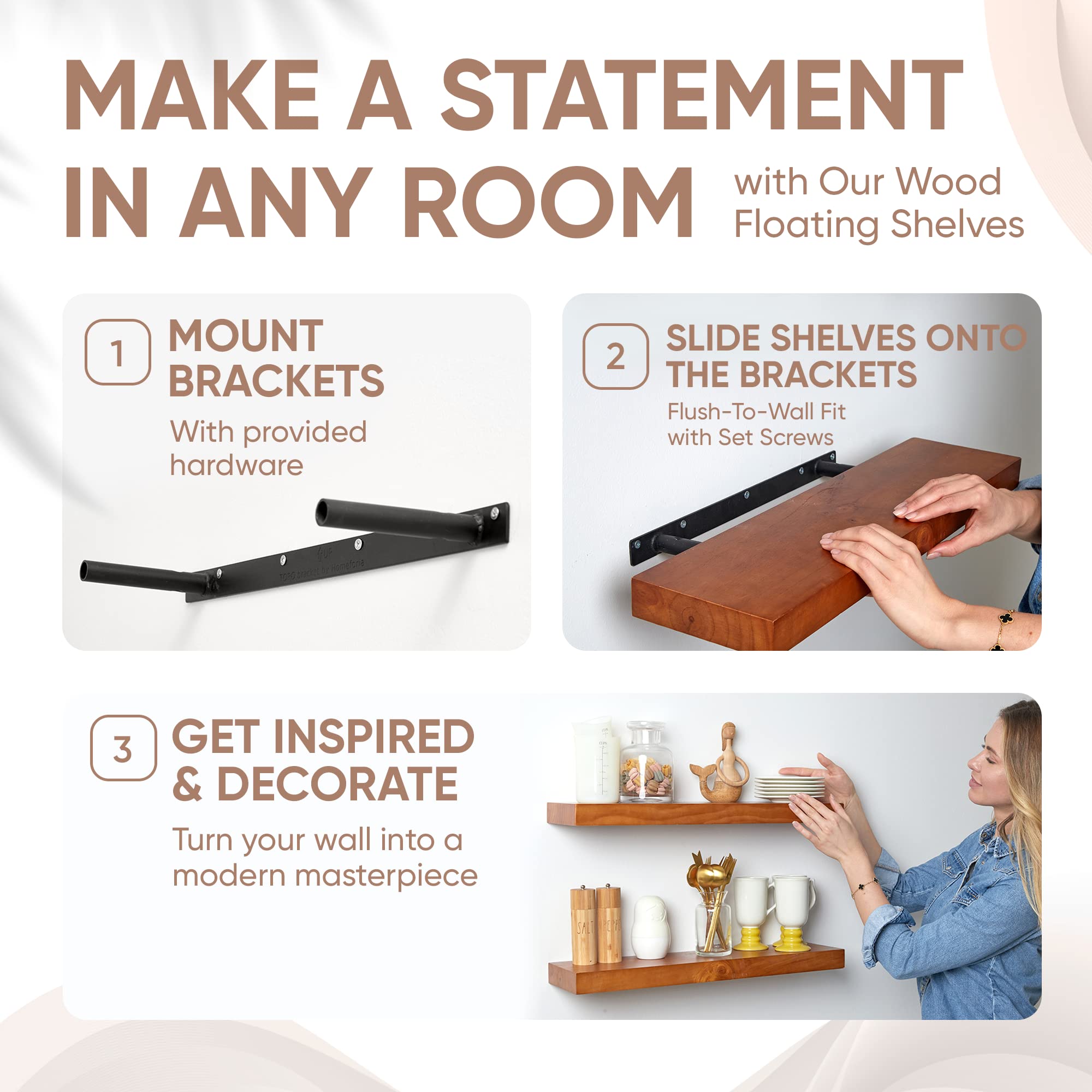 Rustic Farmhouse Floating Shelves - Bathroom Wooden Shelves for Wall Mounted