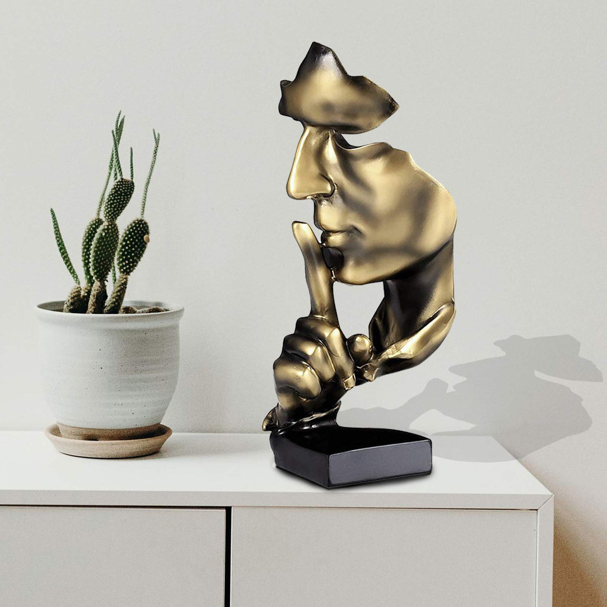 Thinker Statue, Silence is Gold Abstract Art Figurine, Modern Home