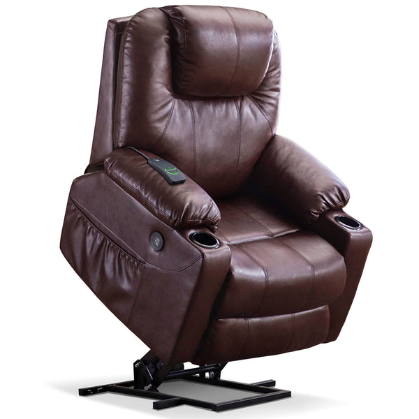 Electric Power Lift Recliner Chair Sofa with Massage and Heat for Elderly, 3 Positions, 2 Side Pockets, and Cup Holders