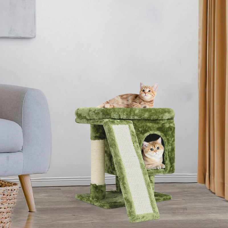 Small Cat Tree for Indoor Cats, Kittens Condo with Scratching Post and Board, Cat Cave