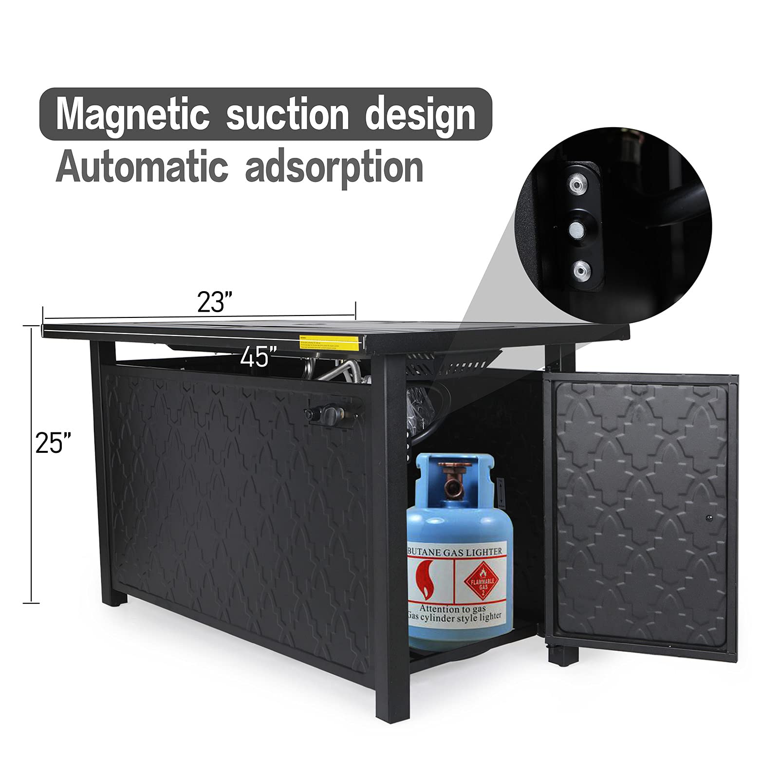 45” Outdoor Rectangular Gas Fire Pit Table，50000 BTU Propane Iron Plate Embossing Fire Table