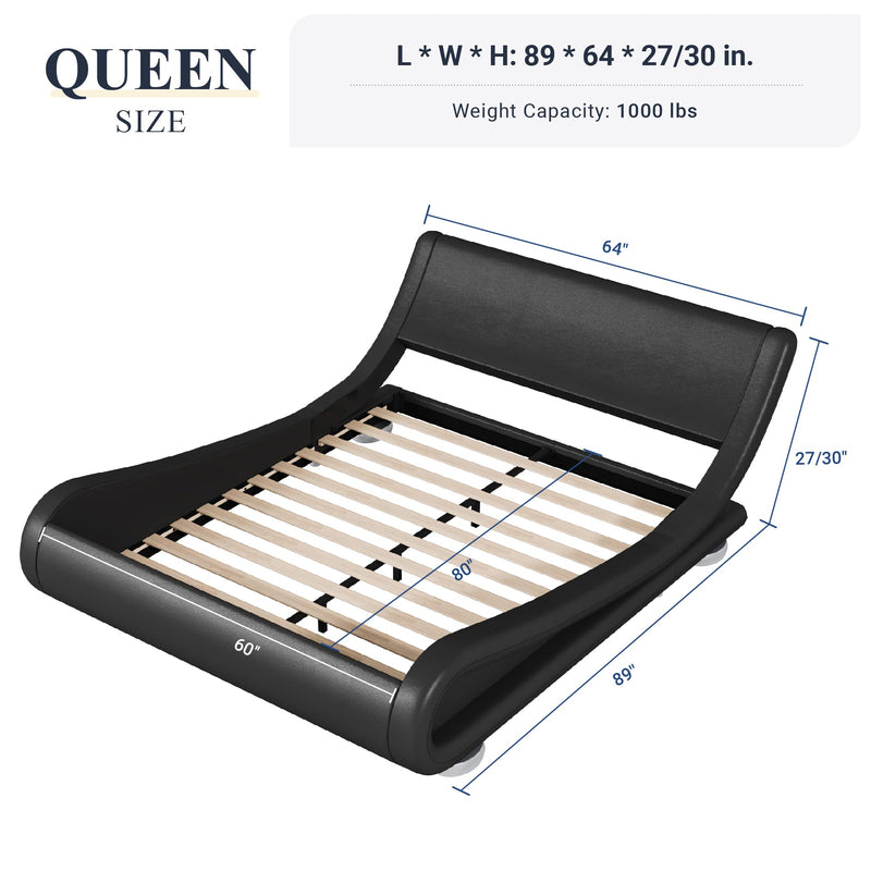 Queen Size Bed Frame with Ergonomic & Adjustable Headboard