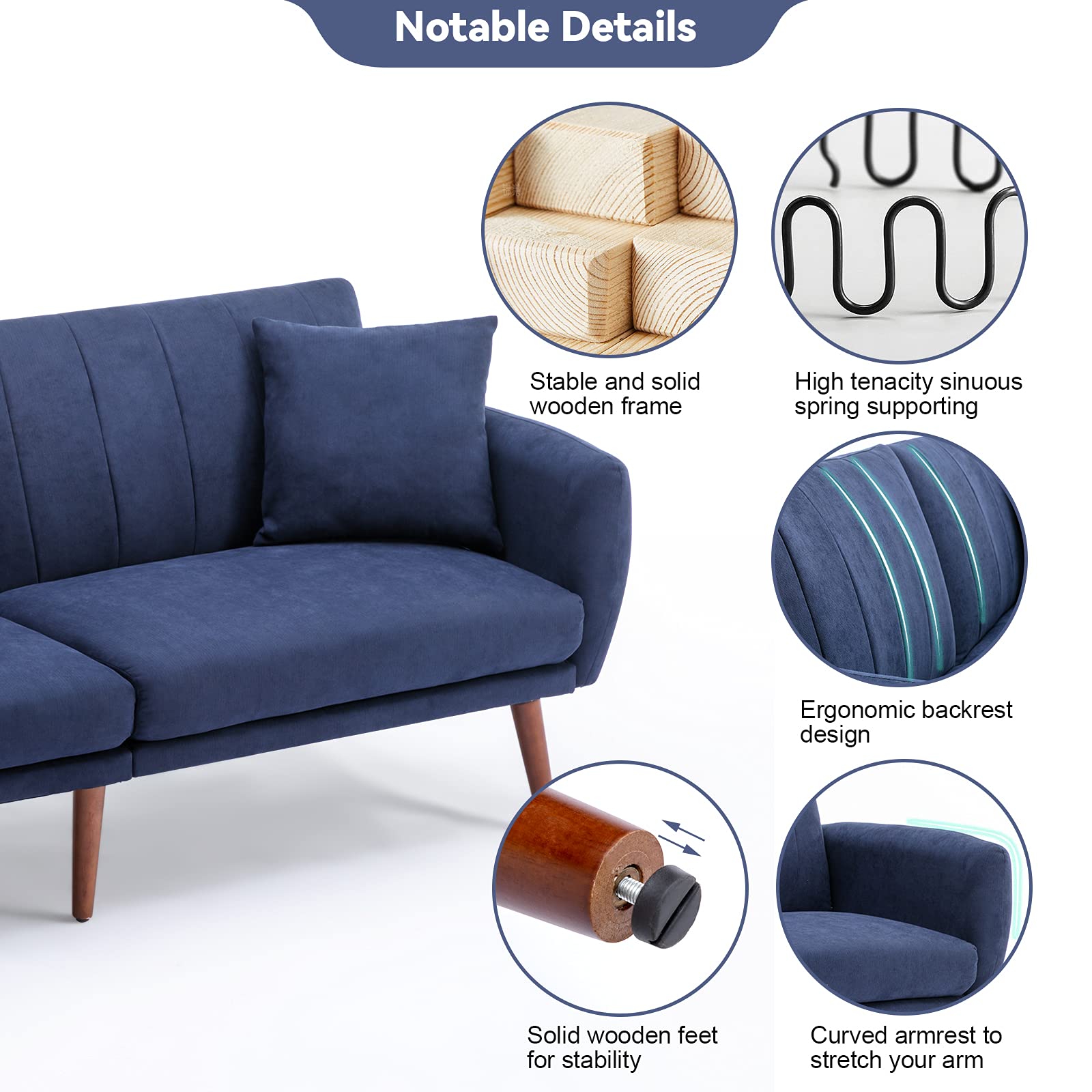 Convertible Futon Sofa Bed, Modern Upholstered Split-Back Foldable Sleeper Sofa Couches