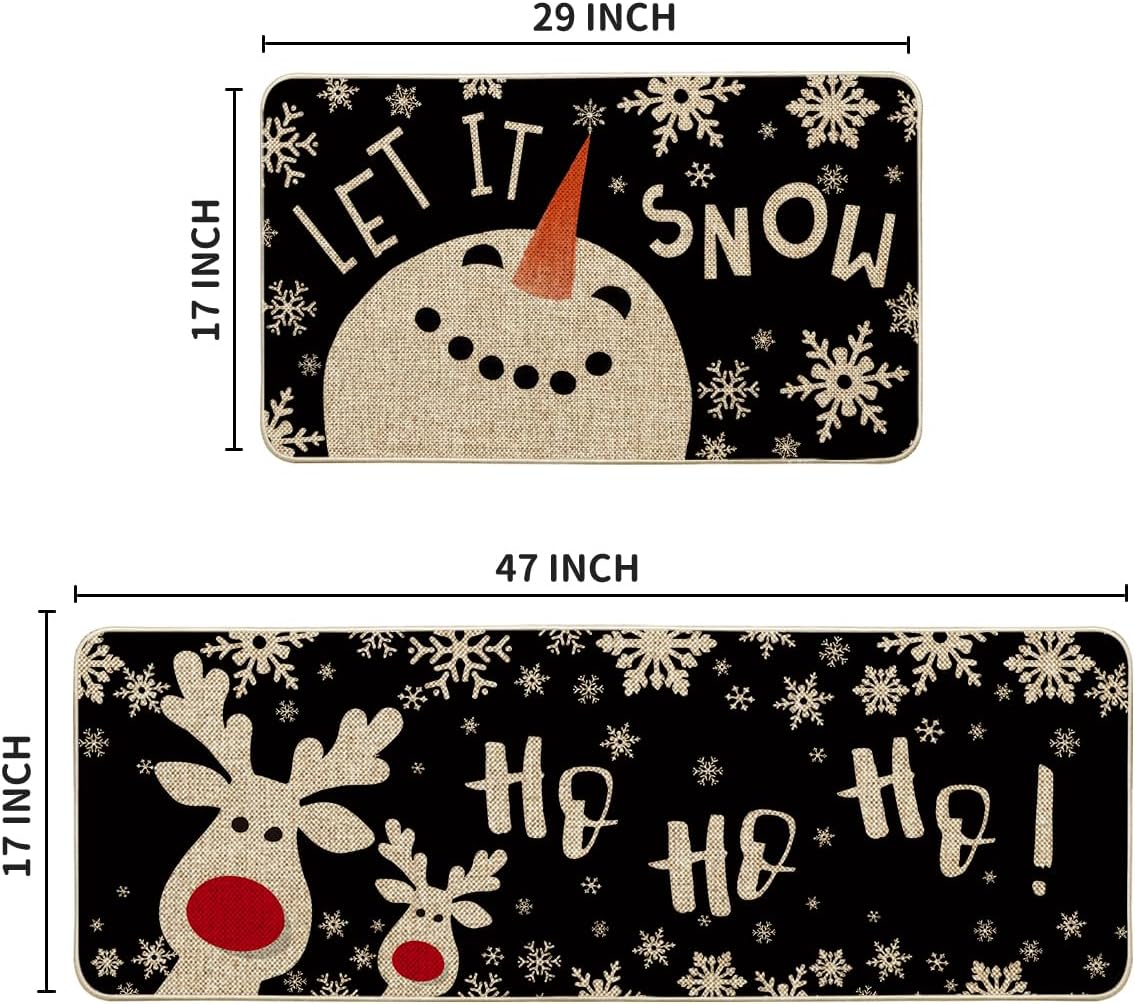 Snowman Deer Let It Snow Snowflake Christmas Kitchen Mats Set of 2