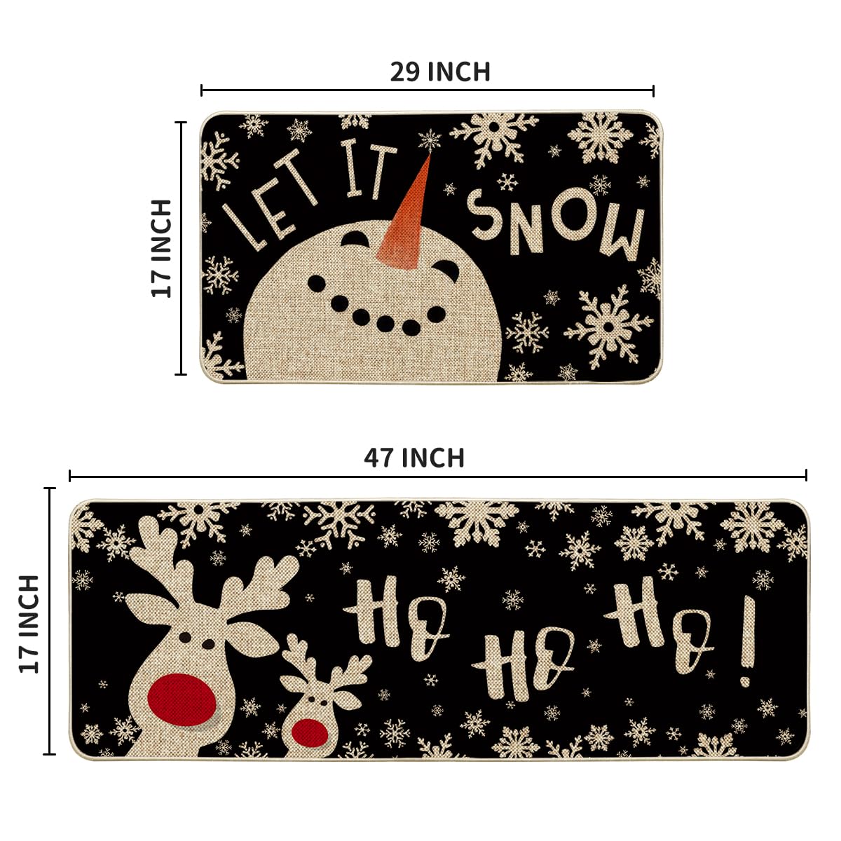 Snowman Deer Let It Snow Snowflake Christmas Kitchen Mats Set of 2