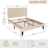 Queen Size Upholstered Bed Frame with Adjustable Headboard, Velvet Platform Bedframe