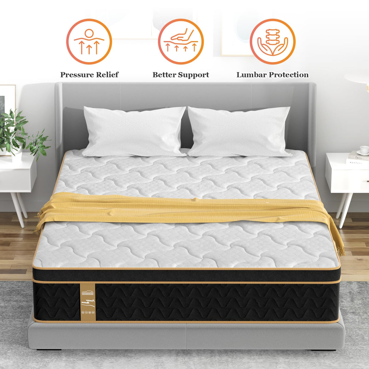 14 Inch Medium Firm Mattress King Size, Memory Foam Hybrid Bed Mattress