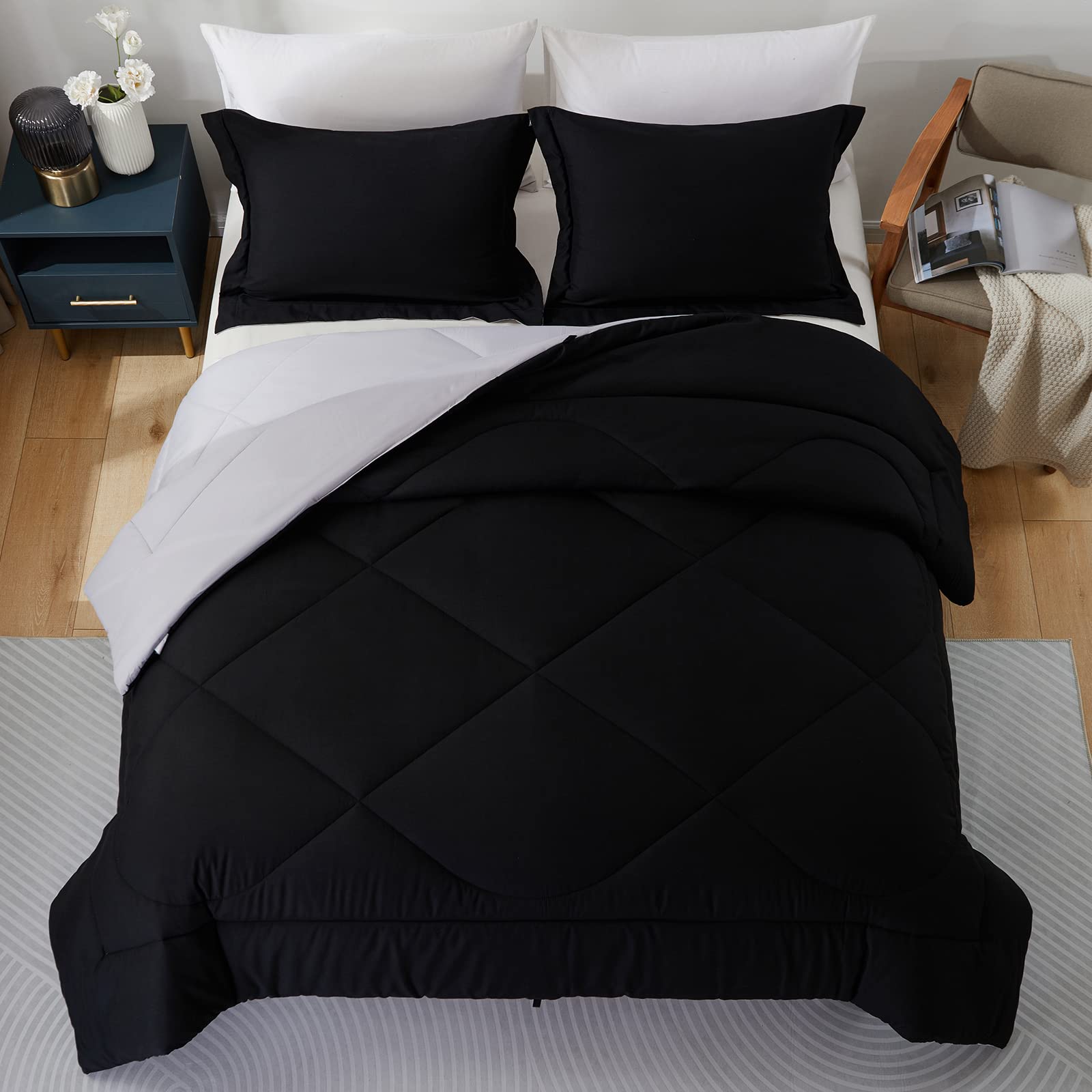 3 Piece Down Alternative Comforter Set Queen Size, All Season Reversible Bed Comforter