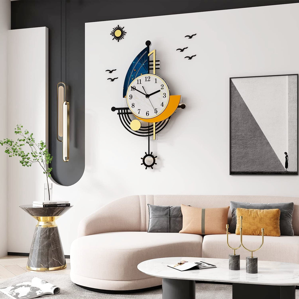 Modern Wall Clock Battery Operated 14 Inch Large Boat Design Pendulum Wall Clocks