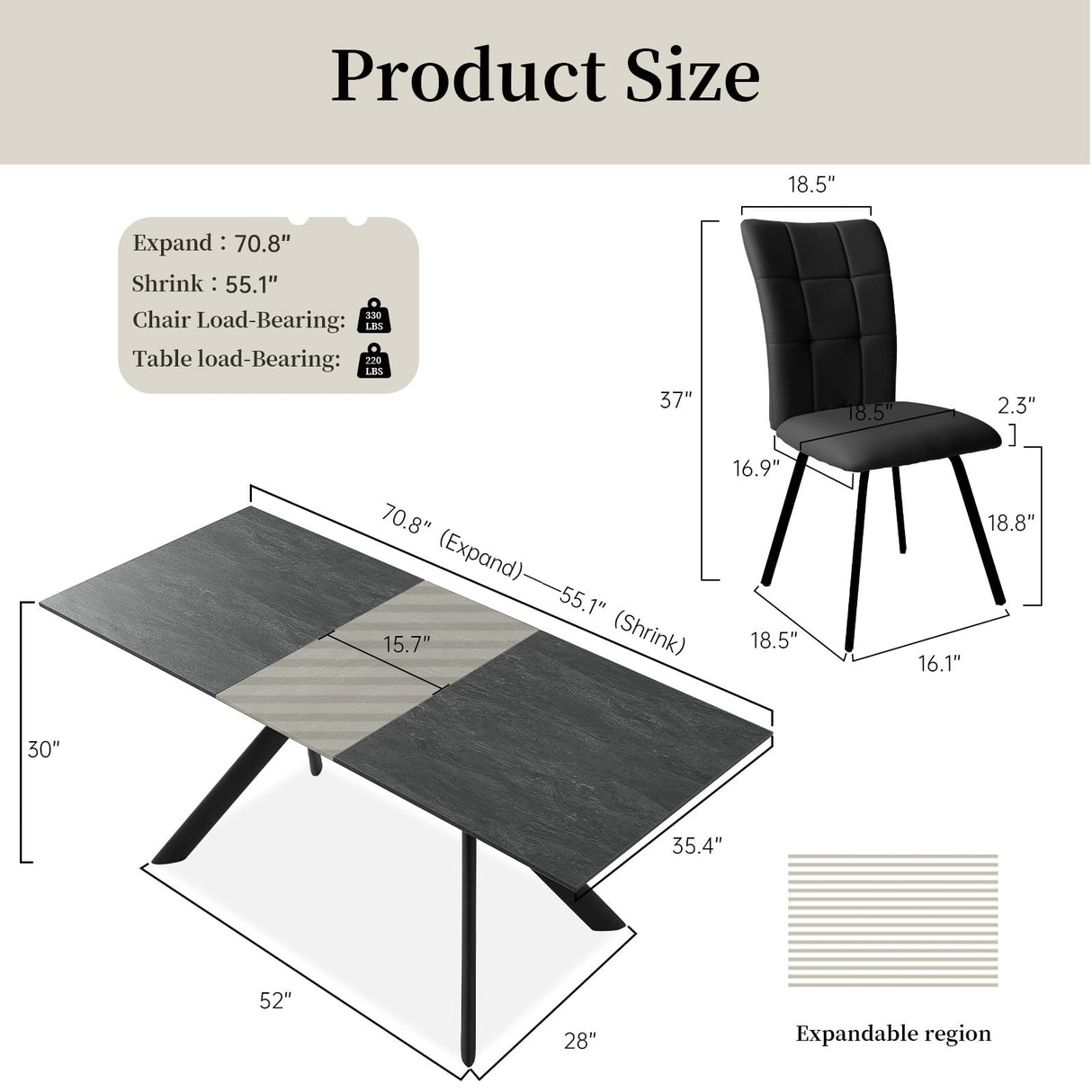 71" Extendable Dining Table Set