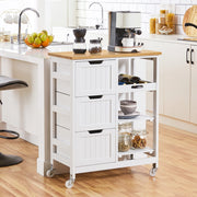 Kitchen Island Cart on Wheels with 3 Drawers and 3 Open Shelves