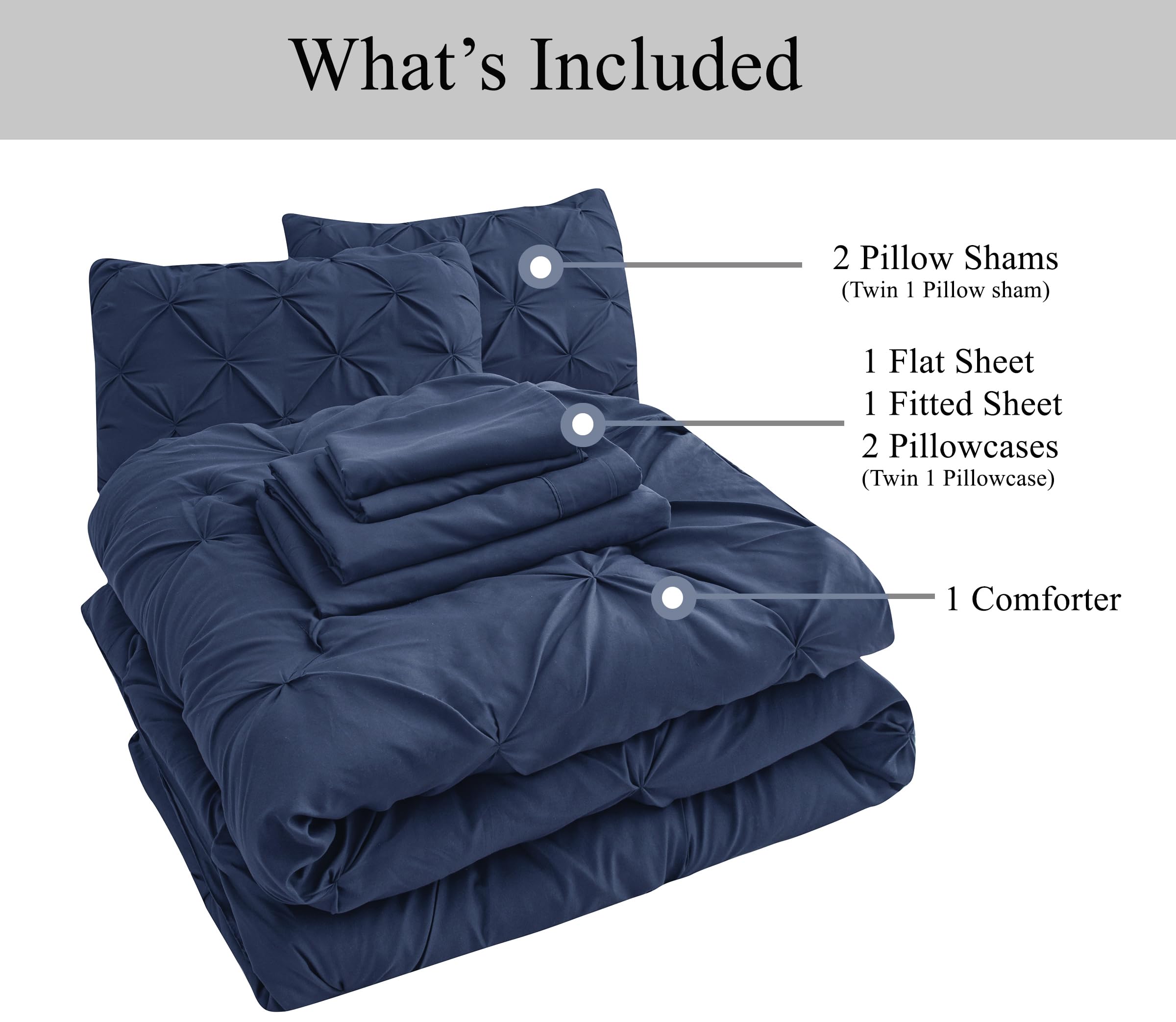 Queen Comforter Set – 7 Piece Bed in a Bag – Pinch Pleated Queen Size Bedding Set