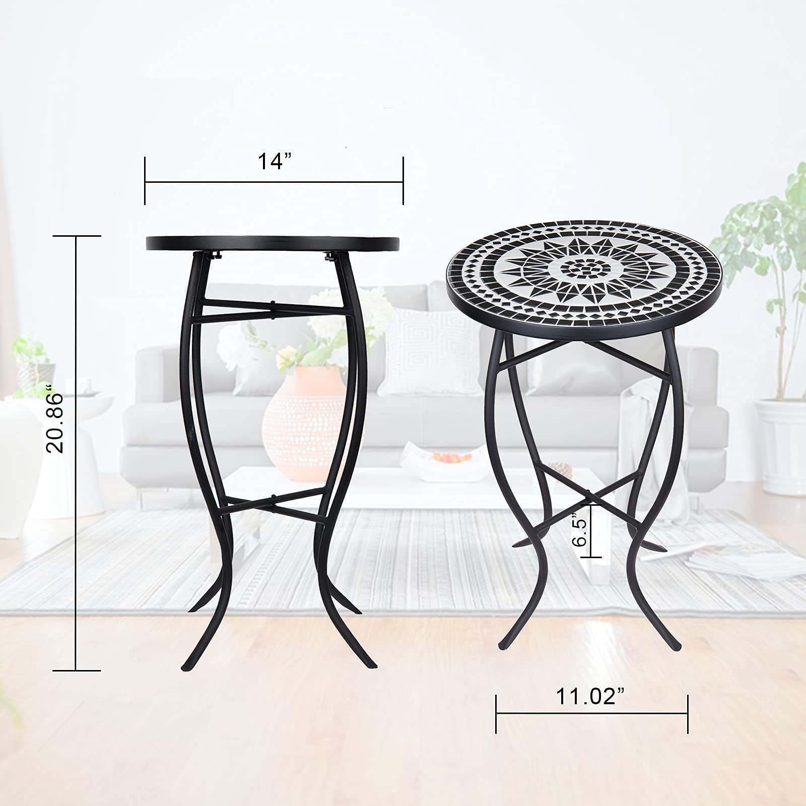 Mosaic Patio Side Table Outdoor Accent Table Bistro Coffee Table Plant Stand