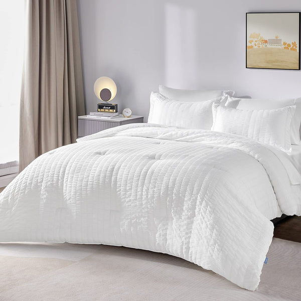 Queen Bed in a Bag White Seersucker Comforter Set