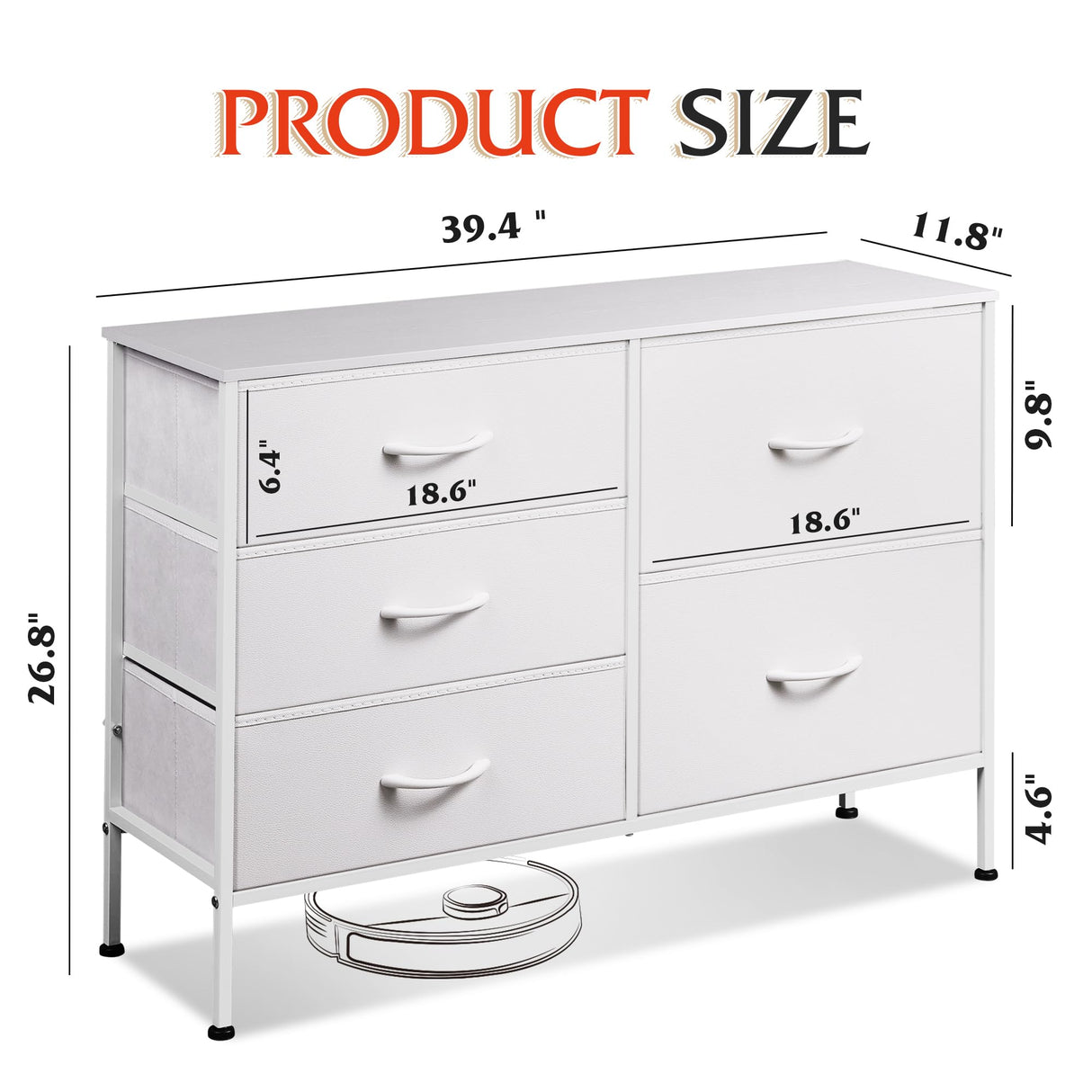 Dresser for Bedroom with 5 Drawers, Wide Bedroom Dresser with Drawer Organizers