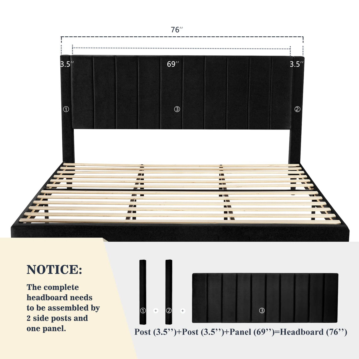 King Bed Frame/Velvet Upholstered Bed Frame with Vertical Channel