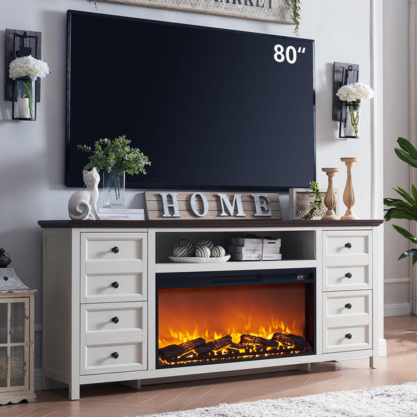 Fireplace TV Stand for TVs up to 80 Inches, Farmhouse Entertainment Center
