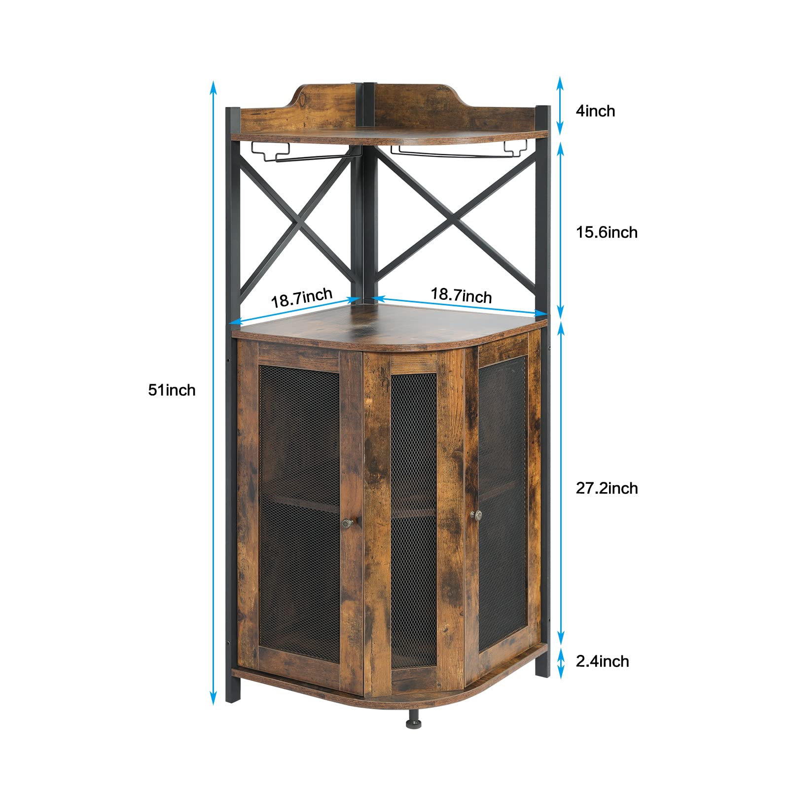 Corner Bar Cabinet with Glass Holder, Wine Cabinet with Mesh Door