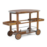 Tillary Tiller Outdoor Acacia Wood Bar Cart Aluminum Accents