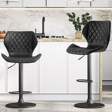 Leather Bar Stools Set of 2 Black Adjustable Height Bar Chairs